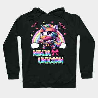 Ninja Unicorn: Rainbow Unicorn in Coquette Aesthetic, Japanese Martial Arts Fighter Hoodie